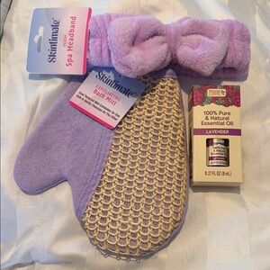 Skintimate Lavender Spa Headband & Exfoliating Bath Mitt Set - Lavender